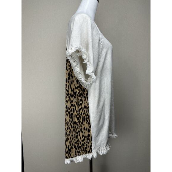 Umgee USA Women's Sz 2XL Tunic Top Tan Front Animal Print Back Boho Fringe Trim - Picture 5 of 14